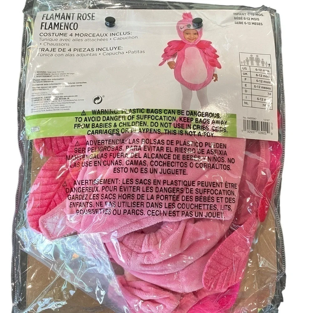 NEW Infant Costume 4 PC Pink Flamingo 6-12 months Costume Dress Up Play Time